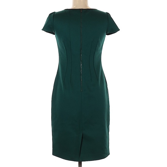 Elie Tahari Green Wool Blend Dress Leather Trim 10 - Picture 2 of 7